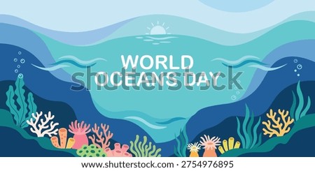 World Oceans Day Simple Flat Vector Banner