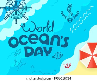 Día mundial de los océanos. Ilustración de estilo esquemática