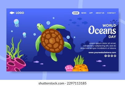 World Oceans Day Social Media Landing Page Flat Cartoon Hand Drawn Template Illustration