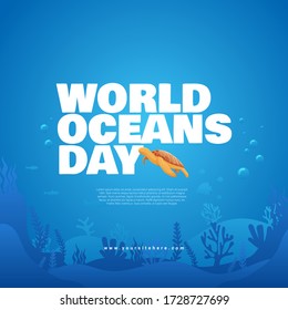 World Oceans Day Square Social Media Post Template with Bold Title and Sea Turtle Concept