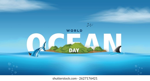 World oceans day typography. Creative vector illustration design. Ocean background, banner, card design.