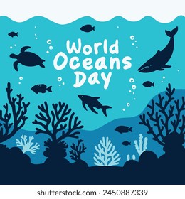 World oceans day. Underwater sanctuary vector illustration