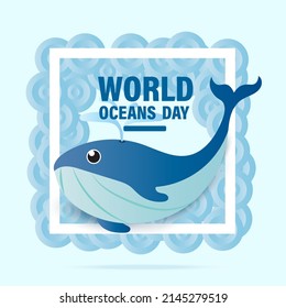 World Oceans Day underwater save marine life blue whale poster vector design picture template art