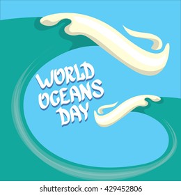 World Oceans Day vector background. wolds ocean day calligraphic text. Huge wave background