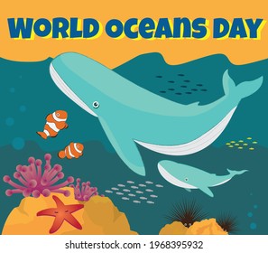 World Oceans Day Vector illustration and conserve world oceans, water, ecosystem