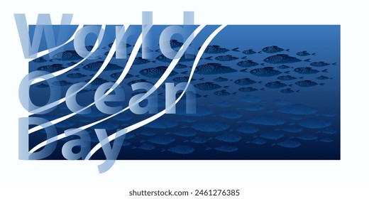 Día Mundial de los Océanos. Ilustración vectorial. Colegio de peces.	
