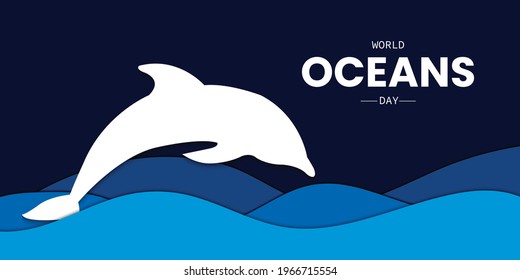 World Oceans Day Wave Dolphin Vector