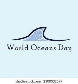 World Oceans Day wave or shark fin logo with blue pastel background