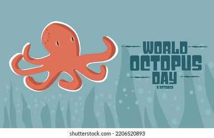 world octopus day 8 October vector illustration, suitable for web banner, poster or card campaign