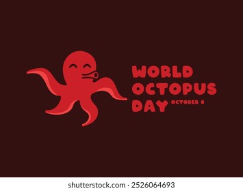 World Octopus Day. October 8. Flat design vector. Cute octopus icon. Eps 10.