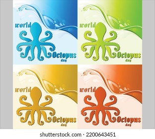 World Octopus Day on Blue Background, World Octopus Day 2023 design, International Octopus Day, social media post, October 8th, World Octopus Day celebrates.