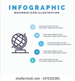 World, Office, Globe, Web Blue Infographics Template 5 Steps. Vector Line Icon template