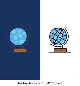 World, Office, Globe, Web  Icons. Flat and Line Filled Icon Set Vector Blue Background