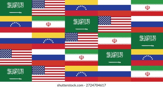 Contexto da indústria petrolífera mundial. Bandeiras dos maiores países produtores de petróleo