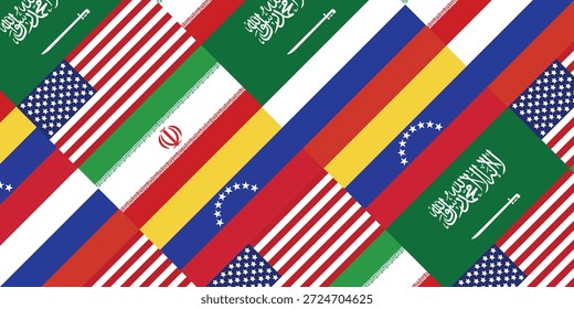 Contexto da indústria petrolífera mundial. Bandeiras dos maiores países produtores de petróleo