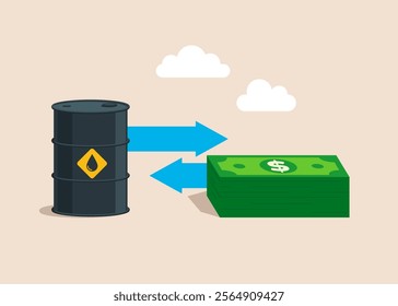 World oil prices. Investment, exchange between oil or keep the dollar money. Modern flat vector illustration