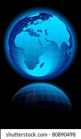 WORLD on a black background Middle East, Africa, Europe and India