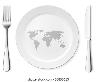 World on the clean white plate concept. Vector art collection.