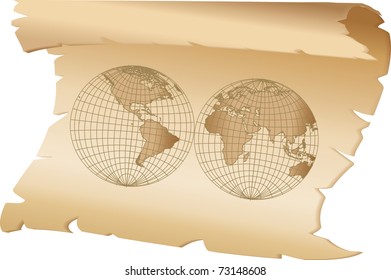 world on parchment isolated