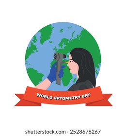 World optometry day. Earth and optometry eye examination 