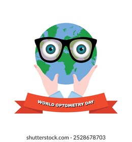World optometry day. Earth and eyes with glasses 