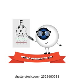 World optometry day. Eye smile holding dandruff on the eye testing poster