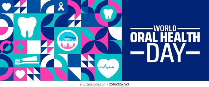 World Oral Health Day geometric shape pattern background banner or poster design template. observed every year in March. Holiday concept. Use to any Template, card, poster, placard, template.