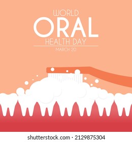 World oral health day. March 20. Vector illustration of brushing teeth. Poster or banner. Flat design vector illustration.