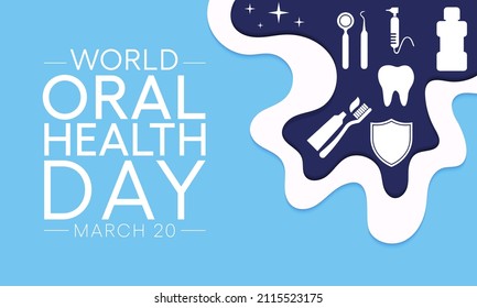 World Oral Health day is observed annually on March 20, a year long campaign dedicated to raising global awareness of the issues around oral health and the importance of oral hygiene. Vector art