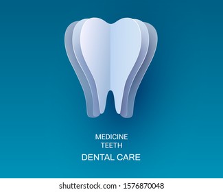 World Oral Health Day. Paper cut Tooth. Origami layered silhouette. Paper craft Creative design. Healthy lifestyle. Medical care. 3d Template for Dental poster, banner, advertisement. Teeth hygiene