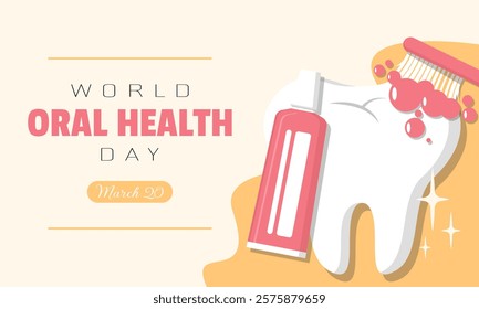 World Oral Health Day Poster. Maintain dental hygiene by brushing your teeth