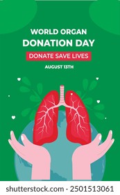 World Organ Donation Day for liver, heart, kidneys, Eyes, lungs, and stomach Transplantation, World Organ Donation Day is on the 13th of August. Vector template Design.