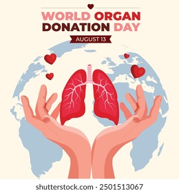 El Día Mundial de la Donación de Órganos para el Trasplante de Hígado, Corazón, Riñones, Ojos, Pulmones y Estómago es el 13 de agosto. Diseño de Plantilla de Vector.