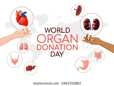 World Organ Donation Day template with hands showing internal organs