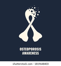 World Osteoporosis Awareness Day Poster. White Ribbon Symbolizing A Porous Bone Losing Tissue. Fractures And Broken Bones Cause. Skeletal System Disease. Medical Concept. Vector Illustration.