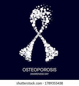 World Osteoporosis Awareness Poster. White Ribbon Made Of Circles Symbolizing Porous Bone Losing Tissue. Fractures And Broken Bones Cause. Skeletal System Disease. Medical Concept. Vector Illustration