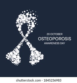 World Osteoporosis Awareness Poster. White Ribbon Made Of Circles Symbolizing Porous Bone Losing Tissue. Fractures And Broken Bones Cause. Skeletal System Disease. Medical Concept. Vector Illustration