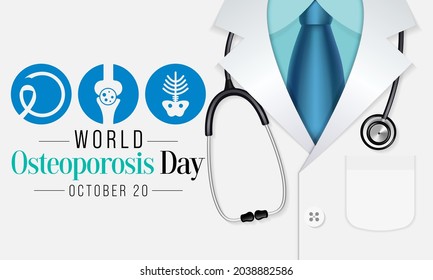 El 20 de octubre se celebra cada año el Día Mundial de la Osteoporosis, dedicado a concienciar a la población mundial sobre la prevención, el diagnóstico y el tratamiento de la osteoporosis y la enfermedad ósea metabólica. Arte vectorial