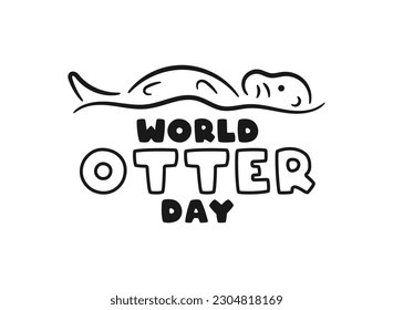 World Otter Day. The last Wednesday of May. Hand drawn line otter lying on water. Eps 10.