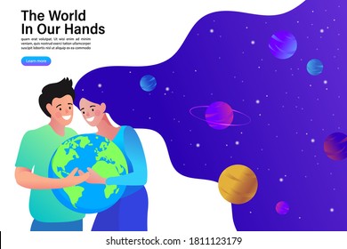 The world in our hands. Symbol of caring for the beautiful world, love, charity. love protect concept illustration. 