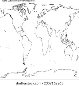 World Outline in Gall-Peters Projection,  rectangular, equal-area map projection which it distorts most shapes