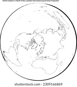 World Outline in South Pole Lambert Azimuthal Equal Area Projection, projection center be at the North pole