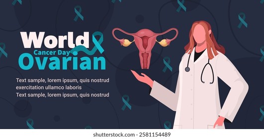 World Ovarian Cancer Day. Doctor demonstrating model of female reproductive system for to raise awareness for Ovarian and Cervical Cancer Prevention Month, promoting women's health. Not AI generated
