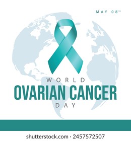 World ovarian cancer day. Mint green ribbon symbol vector illustration. Suitable for templates, web, social media, greeting cards etc