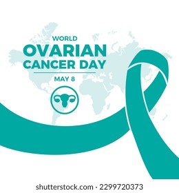 Ilustración vectorial del Día Mundial del Cáncer de Ovario. Vector de icono de la cinta de reconocimiento del cáncer verde-azul. Icono de la cinta de cuello de cáncer de ovario. Elemento de diseño de la salud reproductiva femenina. 8 de mayo cada año