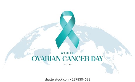 World Ovarian Cancer Day. With White Background. Green Mint Gradient Ribbon illustration. Celebrate World Ovarian Cancer Day on May 8th. Suitable for banners, posters, social media, templates etc