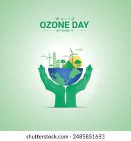 World Ozone Day creative ads design. protection and map vector isolated on Template for background. Ozone Poster, vector, 3d, illustration, Sep 16. Important day, Holiday concept.