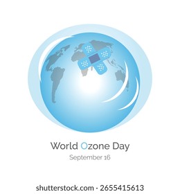 Dia Mundial do Ozono Ilustração criativa, 16 de setembro. Terra coberta de camada de ozônio. 