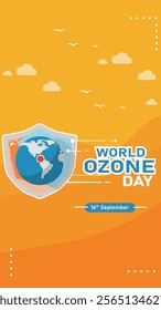 A World Ozone Day design featuring a shield around Earth, emphasizing the protection of the ozone layer, with text highlighting the event on 16th September