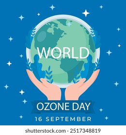 world ozone day Hand Drawn poster design, world map vector, ozone day banner, flyer, 16 September. EPS FILE